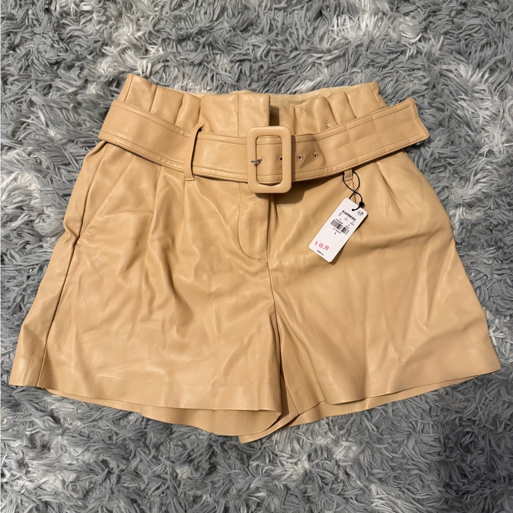 Express- Brand new Tan High-Waisted Belted Shorts